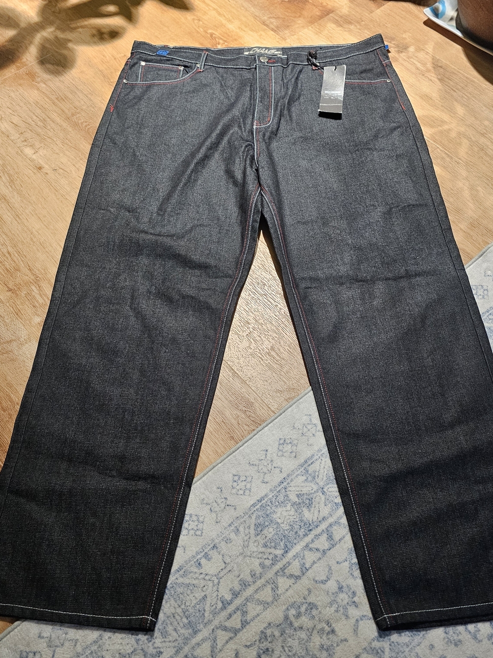 Chams brand Y2K/hip-hop style raw dark wash jeans 46x34 mens baggy NWT